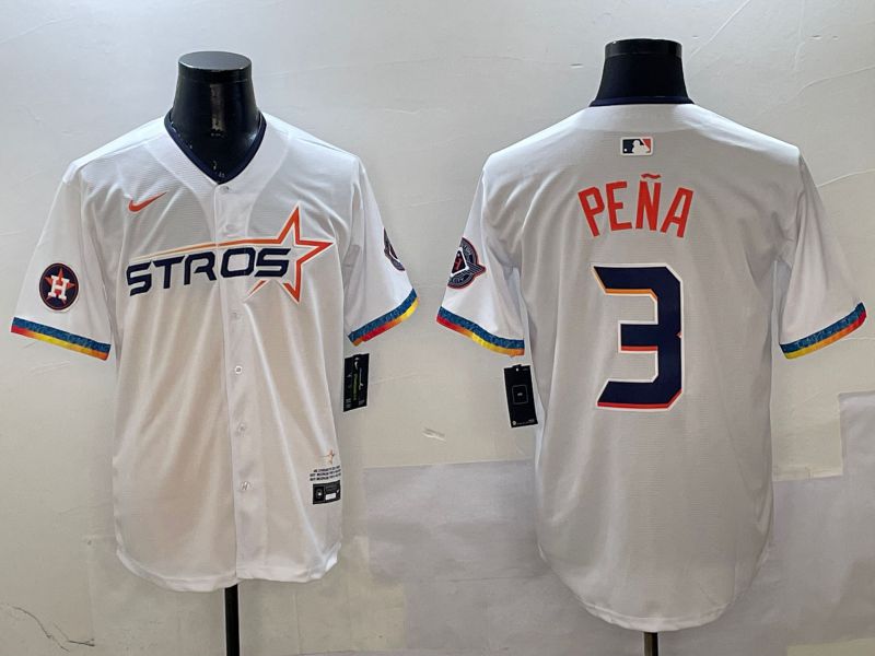 Men Houston Astros #3 Pena White Fourth generation Joint Name 2025 Nike MLB Jersey style 3